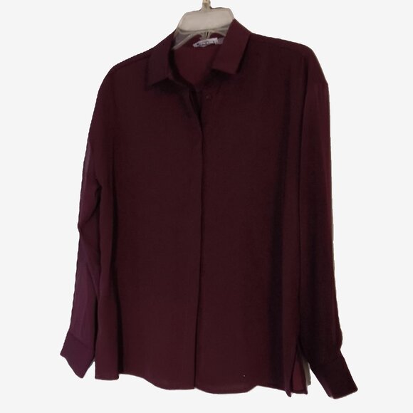 Calvin Klein Women's Burgundy Button Down Shirt - Picture 1 of 9